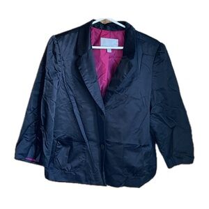 Old Navy Cropped 3/4 sleeve lined blazer, black satin (hot pink lining), size XL